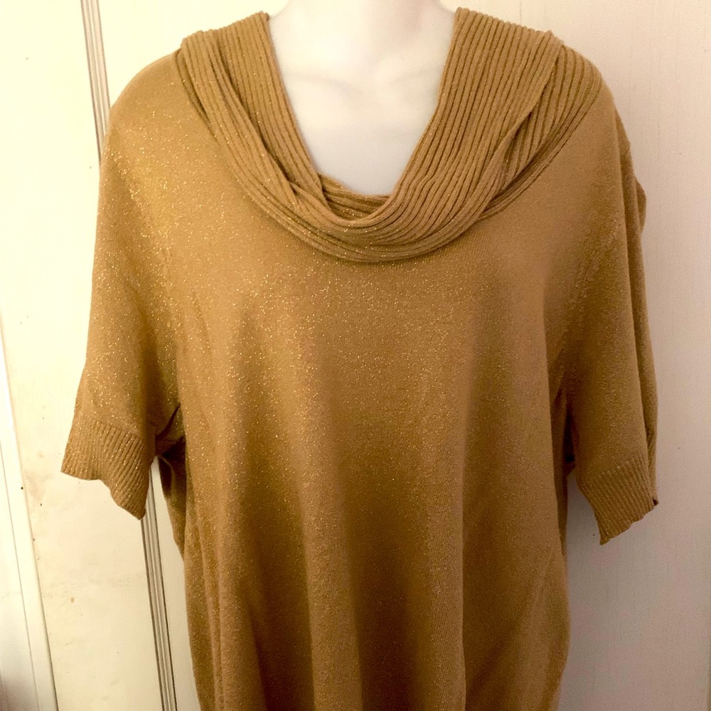Gold glitter knit cowl neck sweater 1X